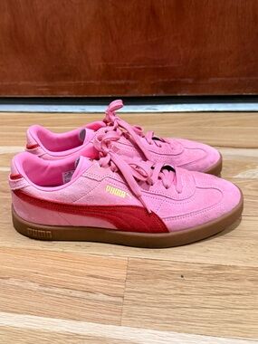 Puma Women’s Pink Suede Sneakers with Red Stripe